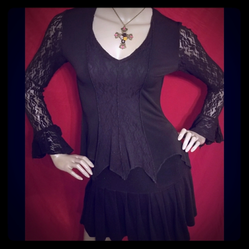 ‼SOLD‼Lace "Coven" themed Bell Sleeved top - Picture 1 of 6